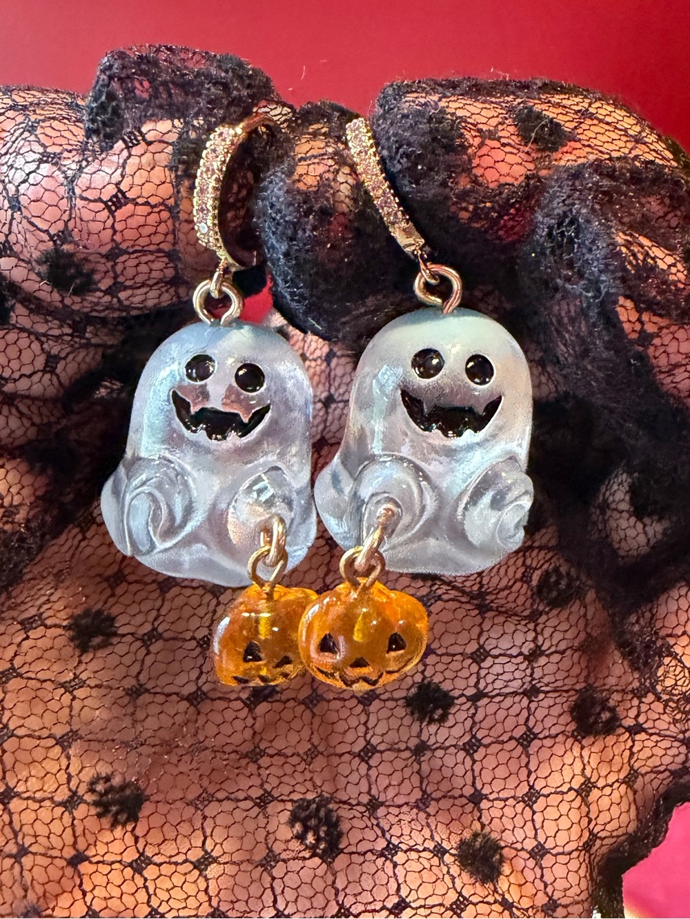 Cute Silly Halloween Ghost & Pumpkin Dangle Earrings